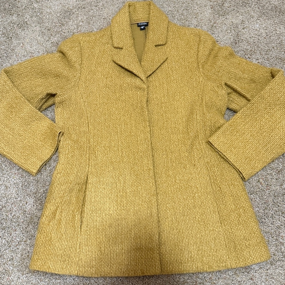 Eileen Fisher wool mixed mohair blazer jacket dress jacket M mustard made in USA - Picture 2 of 11